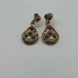Elegant Gold and Multicolor Drop Earrings